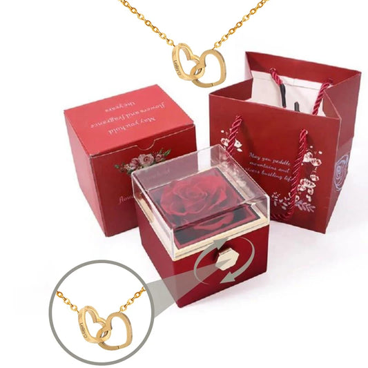 Eternally Preserved Rotating Rose Box-Engraved Heart Necklace™